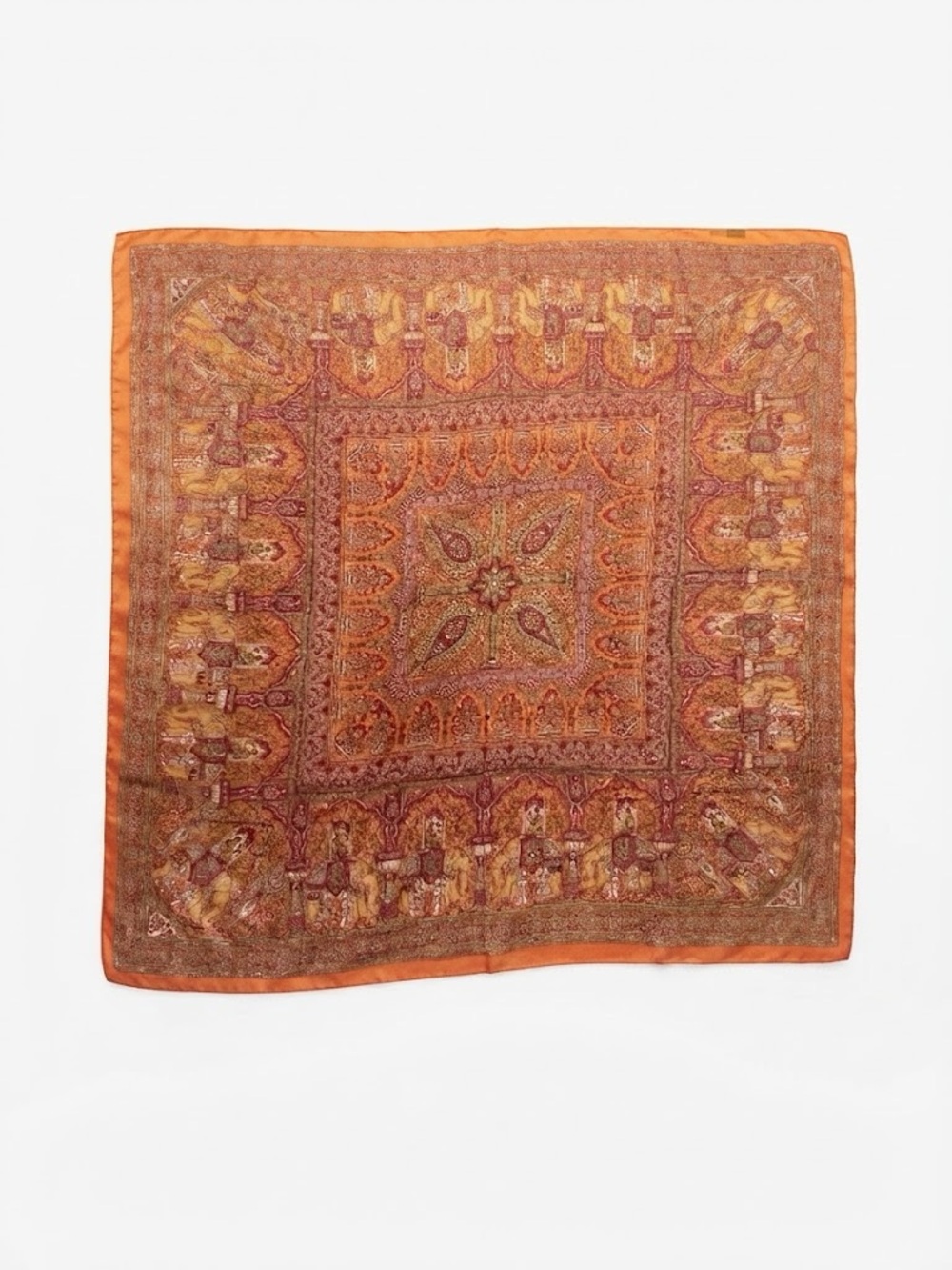 100% Pure Silk Scarf Paisley Floral Orange Gold Made In India